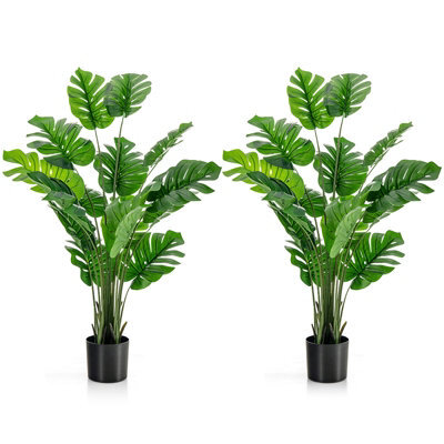 Costway 2 Pcs 152Cm Artificial Monstera Deliciosa Plant Faux Evergreen Tree W/ Cement Pot Home - image 1