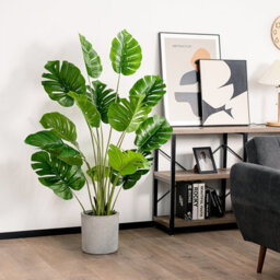 Costway 2 Pcs 152Cm Artificial Monstera Deliciosa Plant Faux Evergreen Tree W/ Cement Pot Home - thumbnail 4