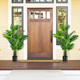 Costway 2 Pcs 152Cm Artificial Monstera Deliciosa Plant Faux Evergreen Tree W/ Cement Pot Home - thumbnail 5