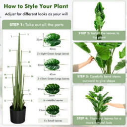 Costway 2 Pcs 152Cm Artificial Monstera Deliciosa Plant Faux Evergreen Tree W/ Cement Pot Home - thumbnail 7