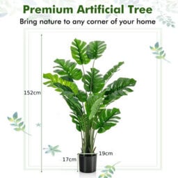 Costway 2 Pcs 152Cm Artificial Monstera Deliciosa Plant Faux Evergreen Tree W/ Cement Pot Home - thumbnail 2