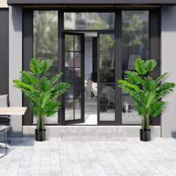 Costway 2 Pcs 152Cm Artificial Monstera Deliciosa Plant Faux Evergreen Tree W/ Cement Pot Home - thumbnail 3