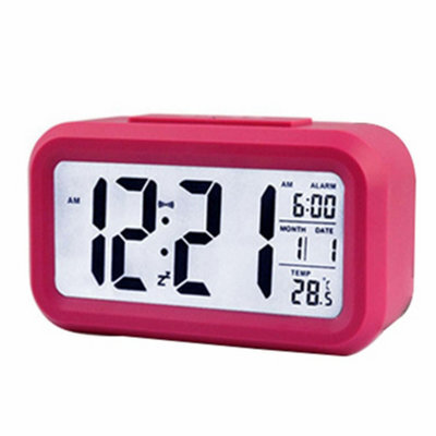 Rose Red Digital Led Bedside Alarm Clock With Snooze, Temperature & Date Display - image 1