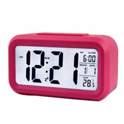 Rose Red Digital Led Bedside Alarm Clock With Snooze, Temperature & Date Display