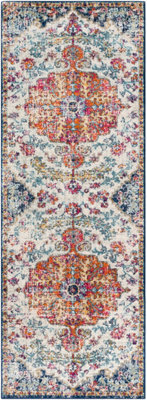 Livabliss Harput-Vintage Blue Orange Yellow Grey Traditional Boho Living Dining Bedroom Rug 80 X 220 Cm Easy Care, Non Shedding - image 1
