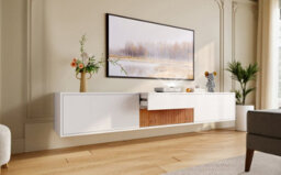 Btm Modern Tv Stand 180X34X30Cm, Low Profile Tv Cabinet With Projector Shelf, Minimalist Living Room Media Unit - thumbnail 4