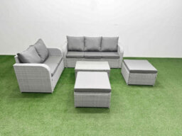 Fimous 7 Seater Pe Rattan Wicker Garden Furniture Set Rectangular Coffee Table 3 Seater Sofa Love Sofa 2 Big Footstool - thumbnail 1