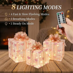 3 Pack Led Light Up Gift Boxes Christmas Decorations With Ribbon - thumbnail 5