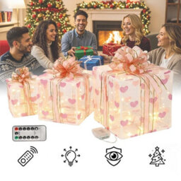 3 Pack Led Light Up Gift Boxes Christmas Decorations With Ribbon - thumbnail 6
