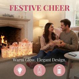 3 Pack Led Light Up Gift Boxes Christmas Decorations With Ribbon - thumbnail 4