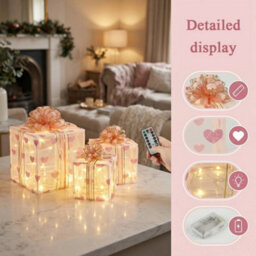 3 Pack Led Light Up Gift Boxes Christmas Decorations With Ribbon - thumbnail 3