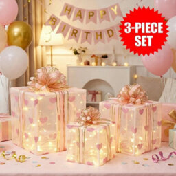 3 Pack Led Light Up Gift Boxes Christmas Decorations With Ribbon - thumbnail 8