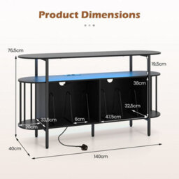 Black 140 Cm 3Tier Record Player Stand Vinyl Cabinet With Led Lights & Power Outlets - thumbnail 2