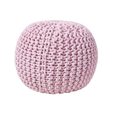 Homescapes Pastel Pink Round Cotton Knitted Pouffe Footstool - image 1