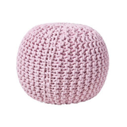 Homescapes Pastel Pink Round Cotton Knitted Pouffe Footstool - thumbnail 1