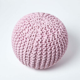 Homescapes Pastel Pink Round Cotton Knitted Pouffe Footstool - thumbnail 3