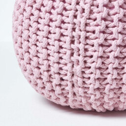 Homescapes Pastel Pink Round Cotton Knitted Pouffe Footstool - thumbnail 4