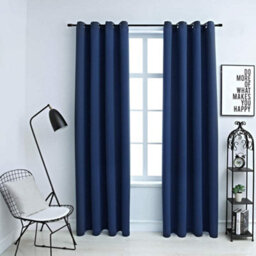 Berkfield Blackout Curtains With Metal Rings 2 Pcs Blue 140X225 Cm