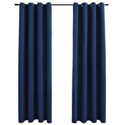 Berkfield Blackout Curtains With Metal Rings 2 Pcs Blue 140X225 Cm - thumbnail 2
