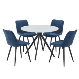 Core Products Aspen Gloss White Sintered Stone Round Table & 4 Blue Cord Fabric Chair Dining Set - thumbnail 2