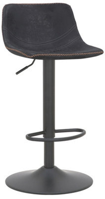 Lamboro Antico Faux Leather Kitchen Bar Stool, Matt Black Stem & Base, Adjustable Gas Lift With Backrest, Breakfast Bar Stool - Black - image 1