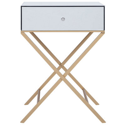 Beliani Mirrored Side Table With Gold Legs And Drawer 50 X 40 Cm - image 1