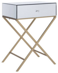 Beliani Mirrored Side Table With Gold Legs And Drawer 50 X 40 Cm - thumbnail 3