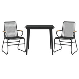 Berkfield 3 Piece Garden Dining Set Black Pvc Rattan - thumbnail 3