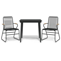 Berkfield 3 Piece Garden Dining Set Black Pvc Rattan - thumbnail 2