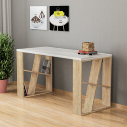 Decortie Honey Modern Desk With Integrated Bookshelf Storage White Oak 137Cm - thumbnail 4