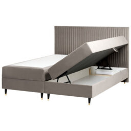Beliani Divan Bed With Storage Velvet Dame 180 X 200 Cm (Eu Super King) Taupe - thumbnail 1