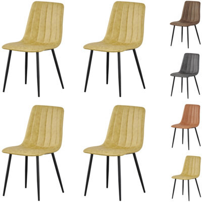 Mof Faux Suede Set Of 4 Dining Chairs With Sturdy Metal Legs Chairs With Backrest And Padded Seat Yellow Stripe - image 1