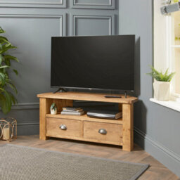 Off the Grain Corner Tv Stand With Drawers  Made From Solid Wood - 100Cm Rugger Brown Finsh