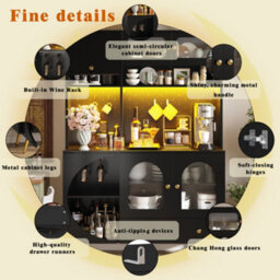 Matteo Tall Black Kitchen Sideboard Cabinet With Led Lights, Usb Power Outlets & Glass Shelves - thumbnail 8