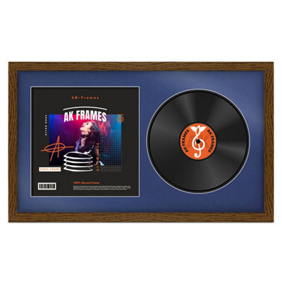 "30X17"" Dark Oak Modern Vinyl Record Frame With Blue Mount For 12 Inch Lp Album Cover & Disc - Ak Frames" - image 1