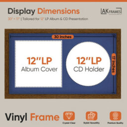 "30X17"" Dark Oak Modern Vinyl Record Frame With Blue Mount For 12 Inch Lp Album Cover & Disc - Ak Frames" - thumbnail 2