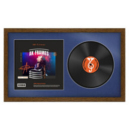 "30X17"" Dark Oak Modern Vinyl Record Frame With Blue Mount For 12 Inch Lp Album Cover & Disc - Ak Frames"