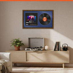 "30X17"" Dark Oak Modern Vinyl Record Frame With Blue Mount For 12 Inch Lp Album Cover & Disc - Ak Frames" - thumbnail 8
