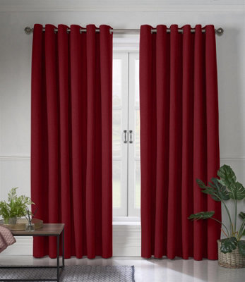 Luxury Living Linen Look Eyelet Ring Top Blackout Curtains Red - image 1