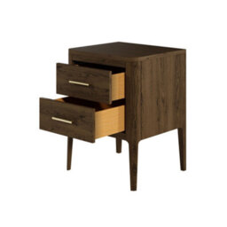 Wyld Haus Modena Brown Stained Oak Bedside Table With Two Brass-Handled Drawers - thumbnail 4