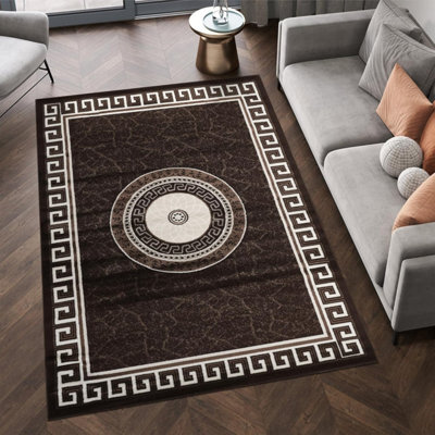 Brown Modern Border Design Area Rug 120X170 Cm Soft Thick Pile Living Room Bedroom Large Non Shedding Carpet - image 1