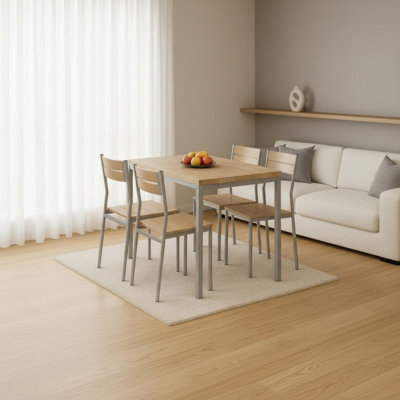 Malcolm Dining Set Modern Sonoma Oak Table With Laminated Top And 4 Mdf Chairs On Steel Frames - image 1