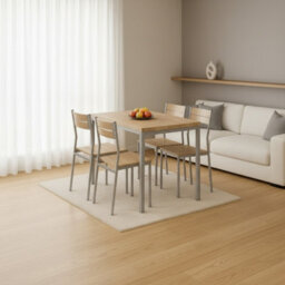 Malcolm Dining Set Modern Sonoma Oak Table With Laminated Top And 4 Mdf Chairs On Steel Frames