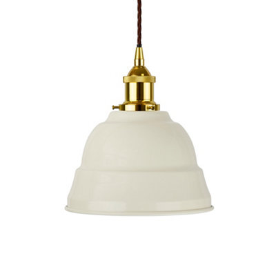Clay White Lincoln Painted Dome Pendant Light With Gold Lamp Holder And Brown Twisted Cable - Se Home - image 1