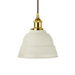 Clay White Lincoln Painted Dome Pendant Light With Gold Lamp Holder And Brown Twisted Cable - Se Home - thumbnail 1