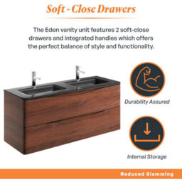 Plum&clay Eden Redwood Wall Hung Vanity Unit With Grey Glass Basin (W)1200mm - thumbnail 6