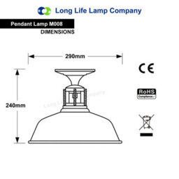 Long Life Lamps Company Vintage Retro Industrial Flush Mount Farmhouse Pewter Grey Ceiling Light Shade M008 - thumbnail 2