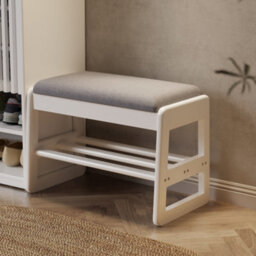 Yqjjgl White Solid Wood 2-Tier Shoe Storage Bench With Flip Top Seat And Hidden Storage Compartment 60Cm - thumbnail 2