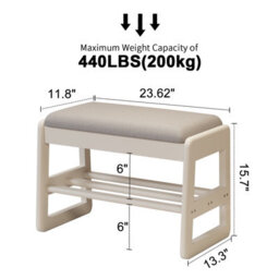 Yqjjgl White Solid Wood 2-Tier Shoe Storage Bench With Flip Top Seat And Hidden Storage Compartment 60Cm - thumbnail 4