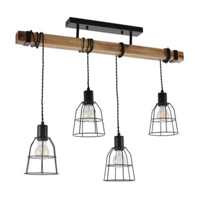 Luminosa Lighting Luminosa Industrial And Retro Hanging Pendant Black 4 Light , E27